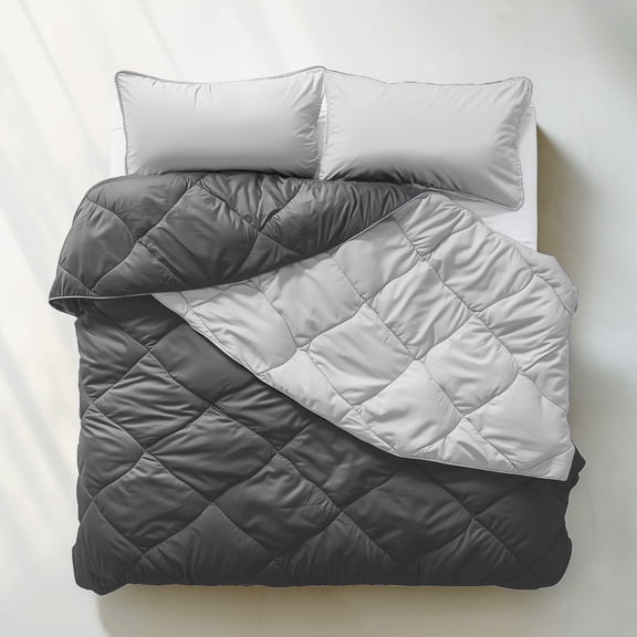 ViscoSoft All Seasons Down Alternative Comforter King/Cal King Size - Breathable Premium Reversible Microfiber Light Gray/Dark Gray Duvet Cover Insert