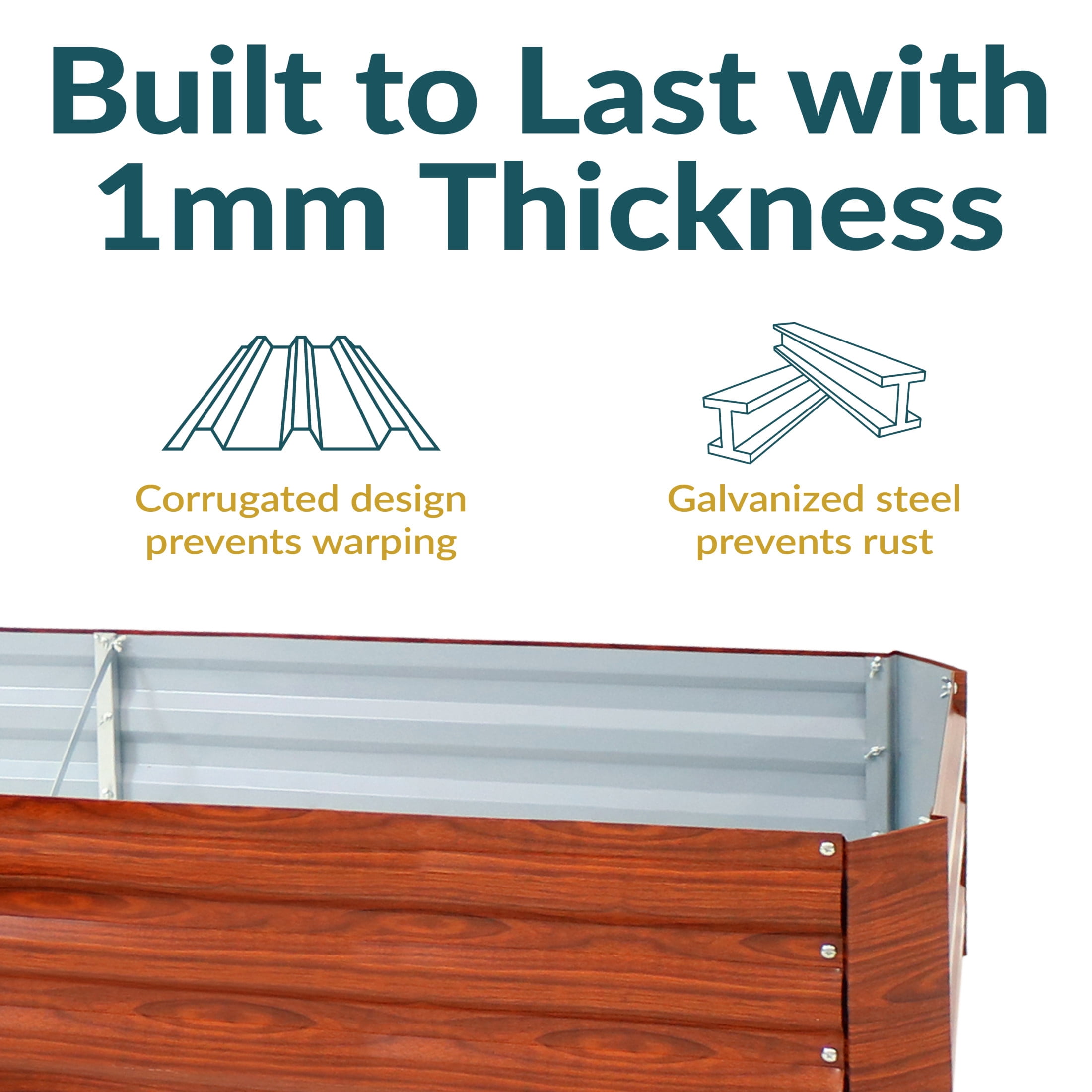 Sunnydaze 59.5" x 59.5" x 11.75" L-Shaped Woodgrain Galvanized Steel Raised Garden Bed