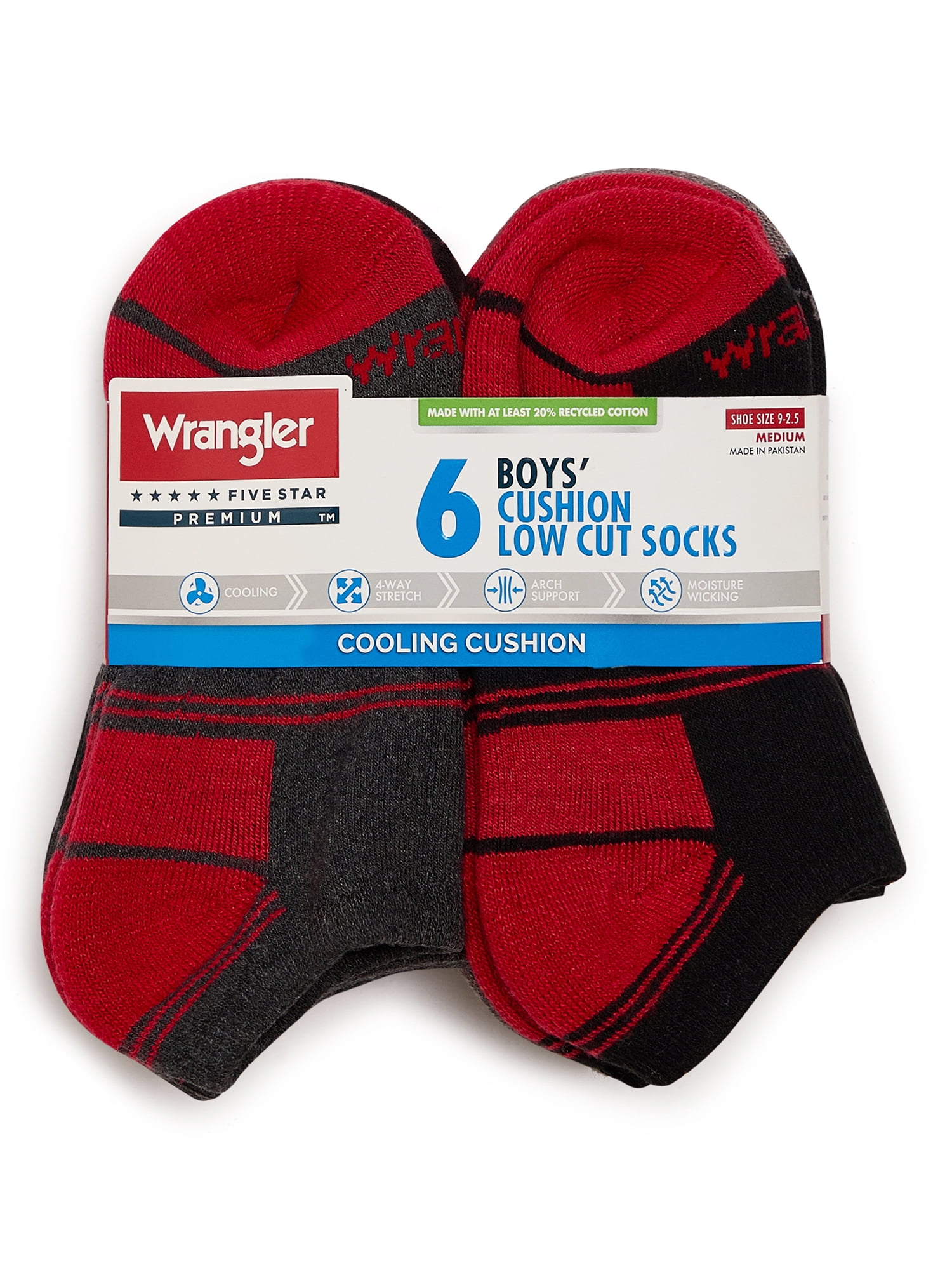 Wrangler Boys' Essentials Cool Comfort Low-Cut Boys Socks, Assorted Cushioned Kids Socks, Small, 6-Pack