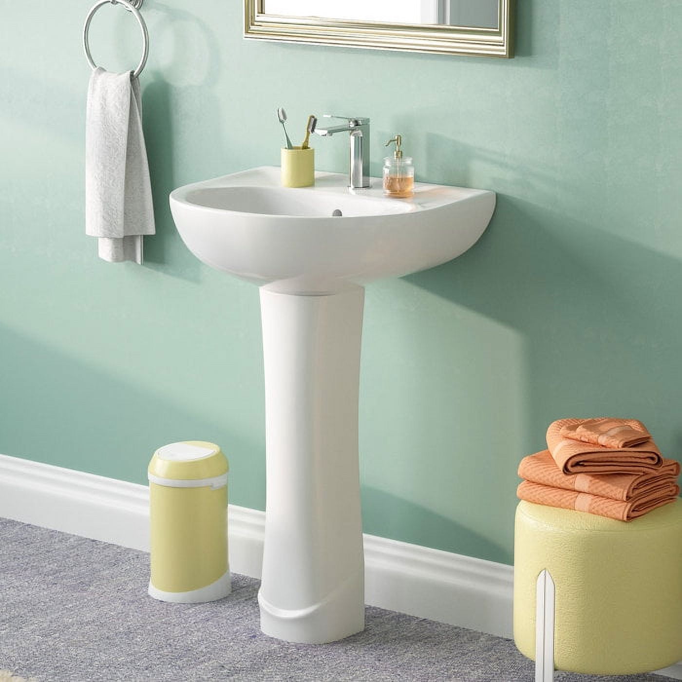 DeerValley Ally DV-1P525 26 5/8" Tall Modern U-Shape White Vitreous China Pedestal Sink with Overflow