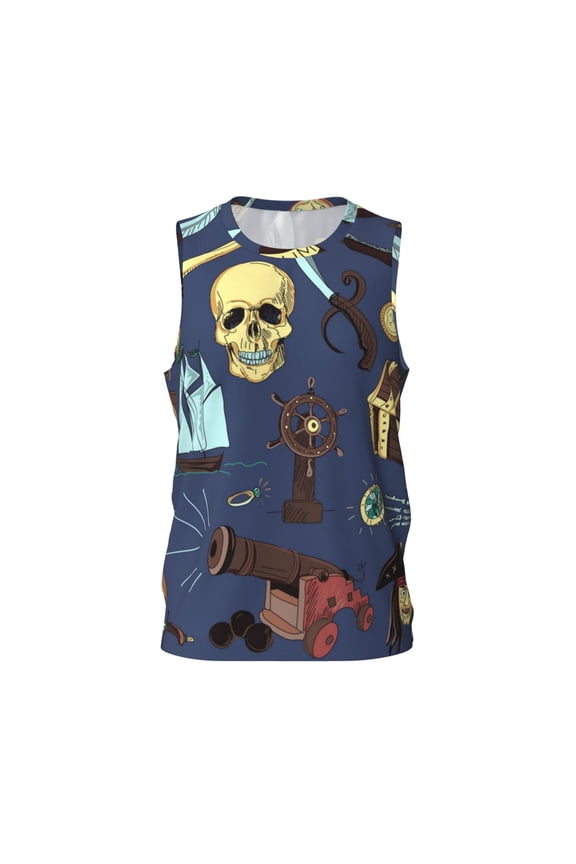 Mens Basketball Jersey Hip-Hop Sreetwear Sports Team Tops, Pirates Skull Map Treasure Vintage