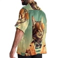 thumbnail image 3 of Retro Cat Men's Short Sleeve Beach Shirts, Casual Printed Poplin Button Down, Unisex Summer Hawaiian Shirt, 3 of 6