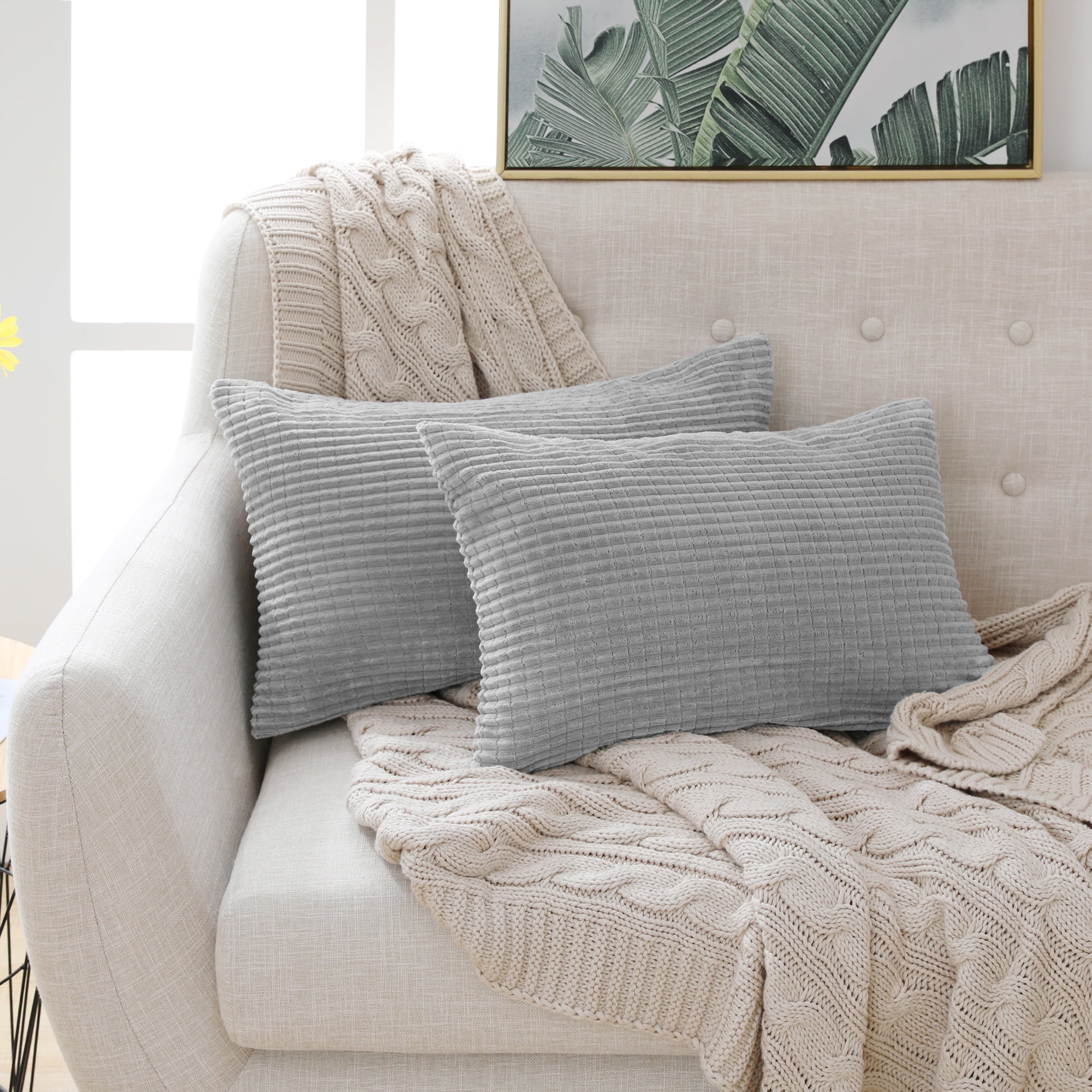 2Pcs Gray Cushion Cover Pillow Shells Corduroy Corn Striped Home Decor 30x50cm 