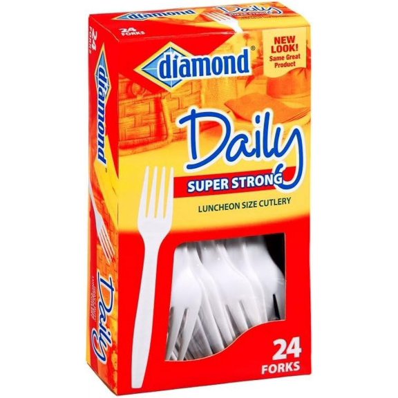 Diamond Daily Super Strong Luncheon Forks - Heavy Duty Plastic - 24 Count