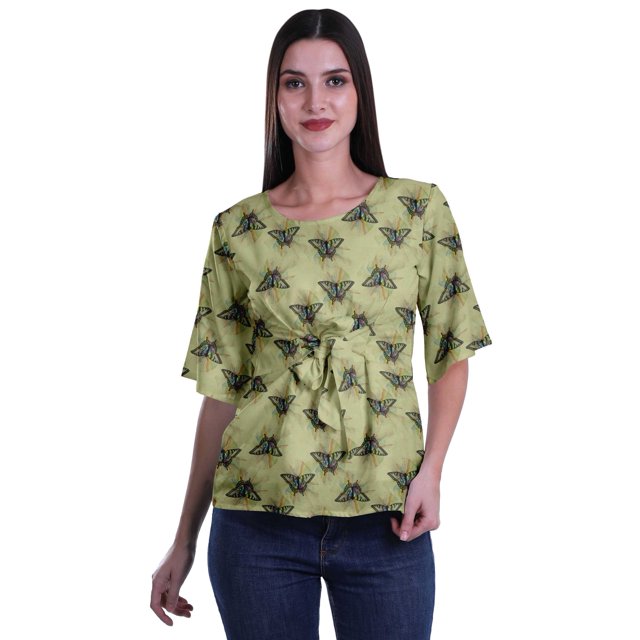 Moomaya Haut Col Rond Imprimé pour Femme Blouse à Manches Courtes Tunique Formelle Wear