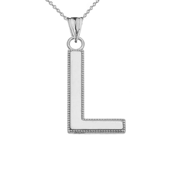 PERSONALIZED WHITE GOLD MILGRAIN INITIAL PENDANT NECKLACE