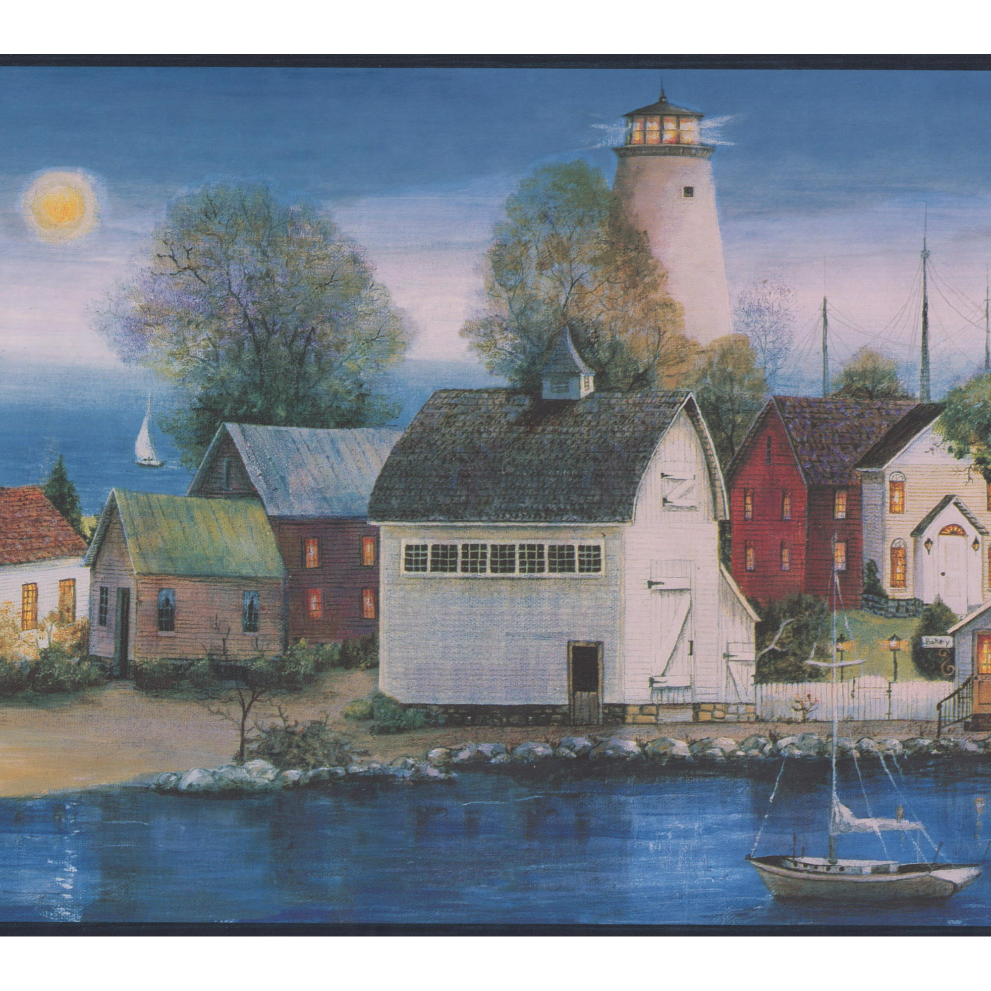 Village on the Lake at Night Lighthouse Dark Blue Wallpaper Border Retro  Design, Roll 15' x 10'' | Walmart Canada