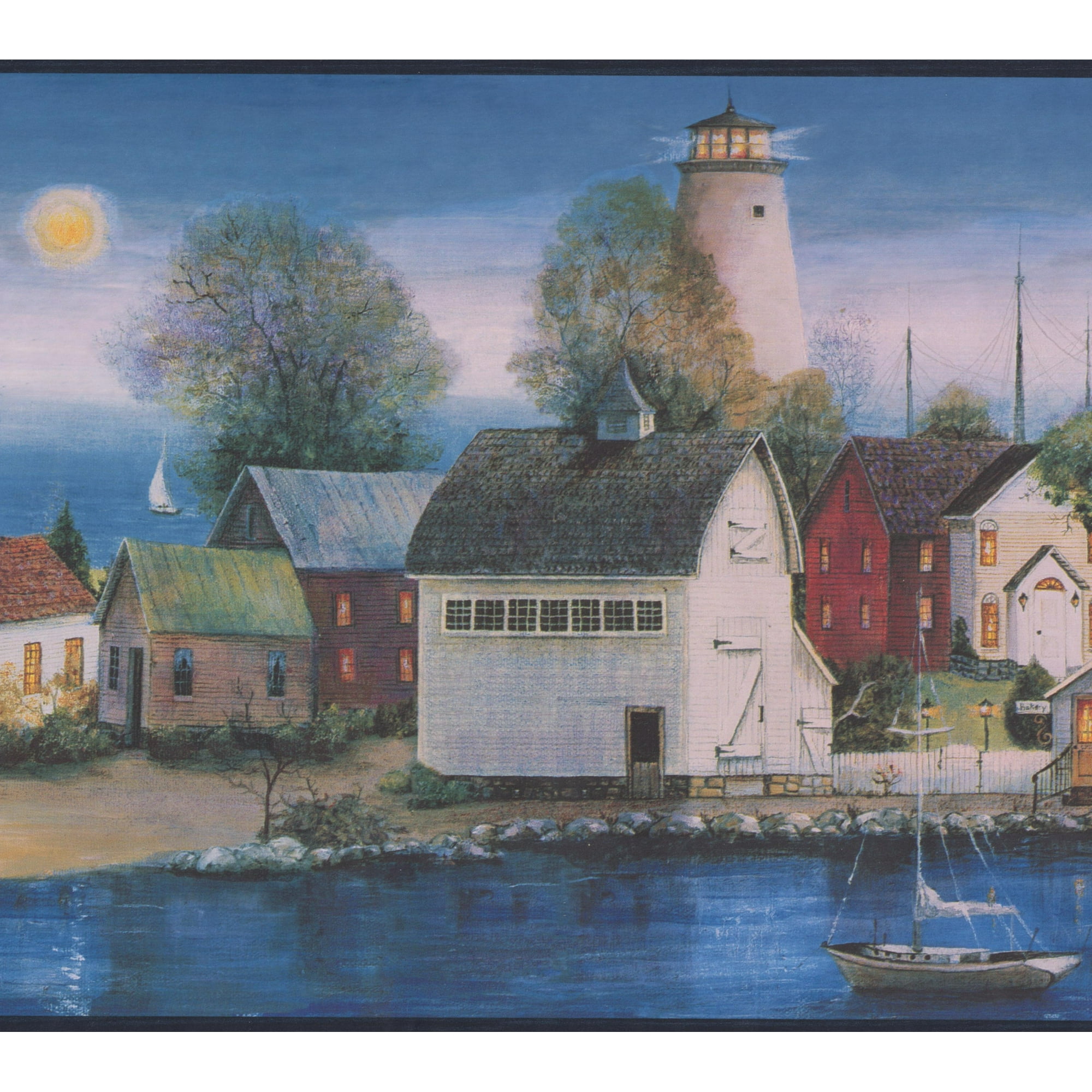 Village on the Lake at Night Lighthouse Dark Blue Wallpaper Border Retro Design, Roll 15' x 10'' | Walmart Canada Village on the Lake at Night Lighthouse Dark Blue Wallpaper Border Retro Design, Roll 15' x 10'' | Walmart Canada