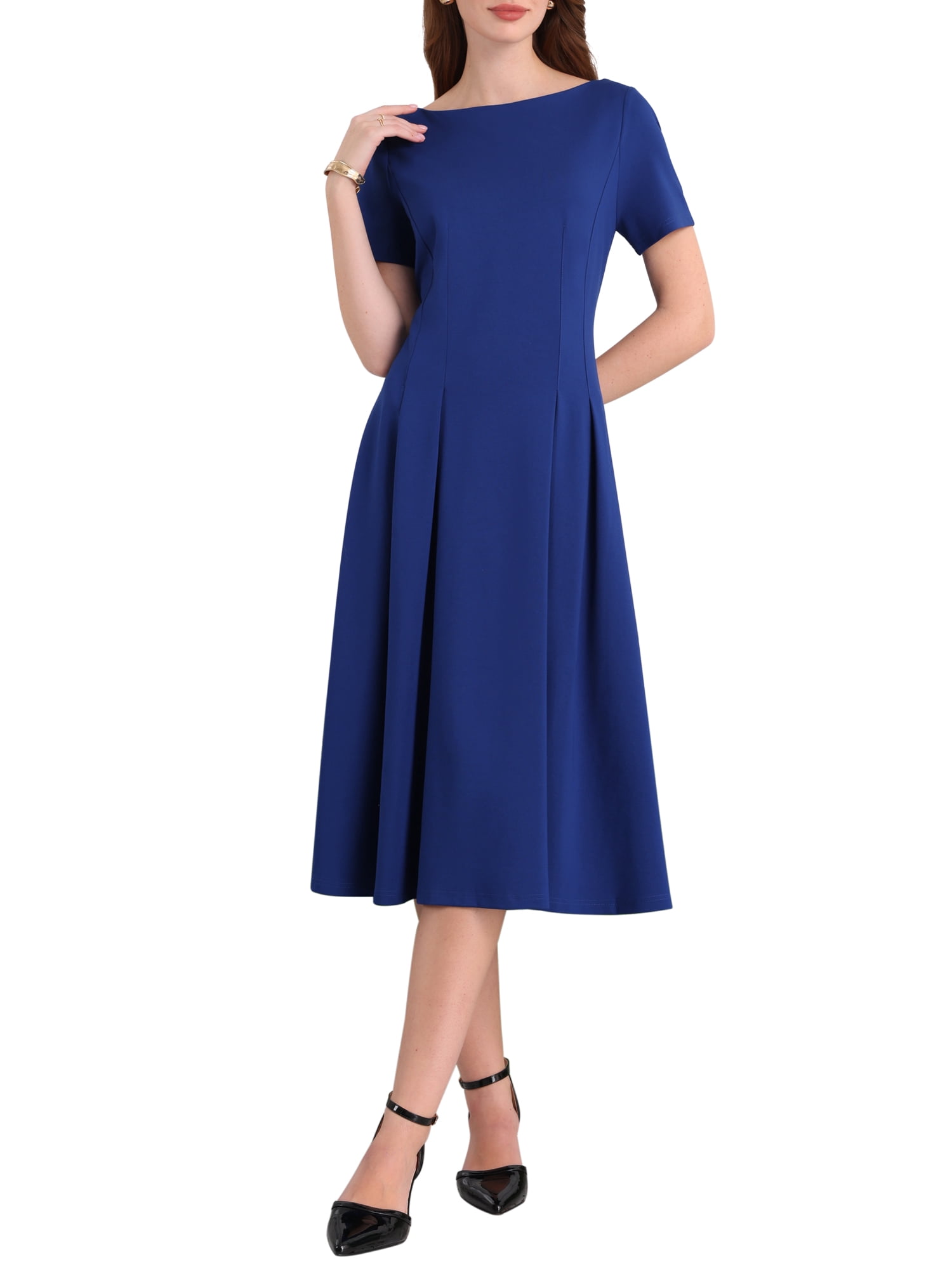 DARING DIVA Women's Boat Neck A-Line Midi Dress for Work Events 2XL Royal Blue