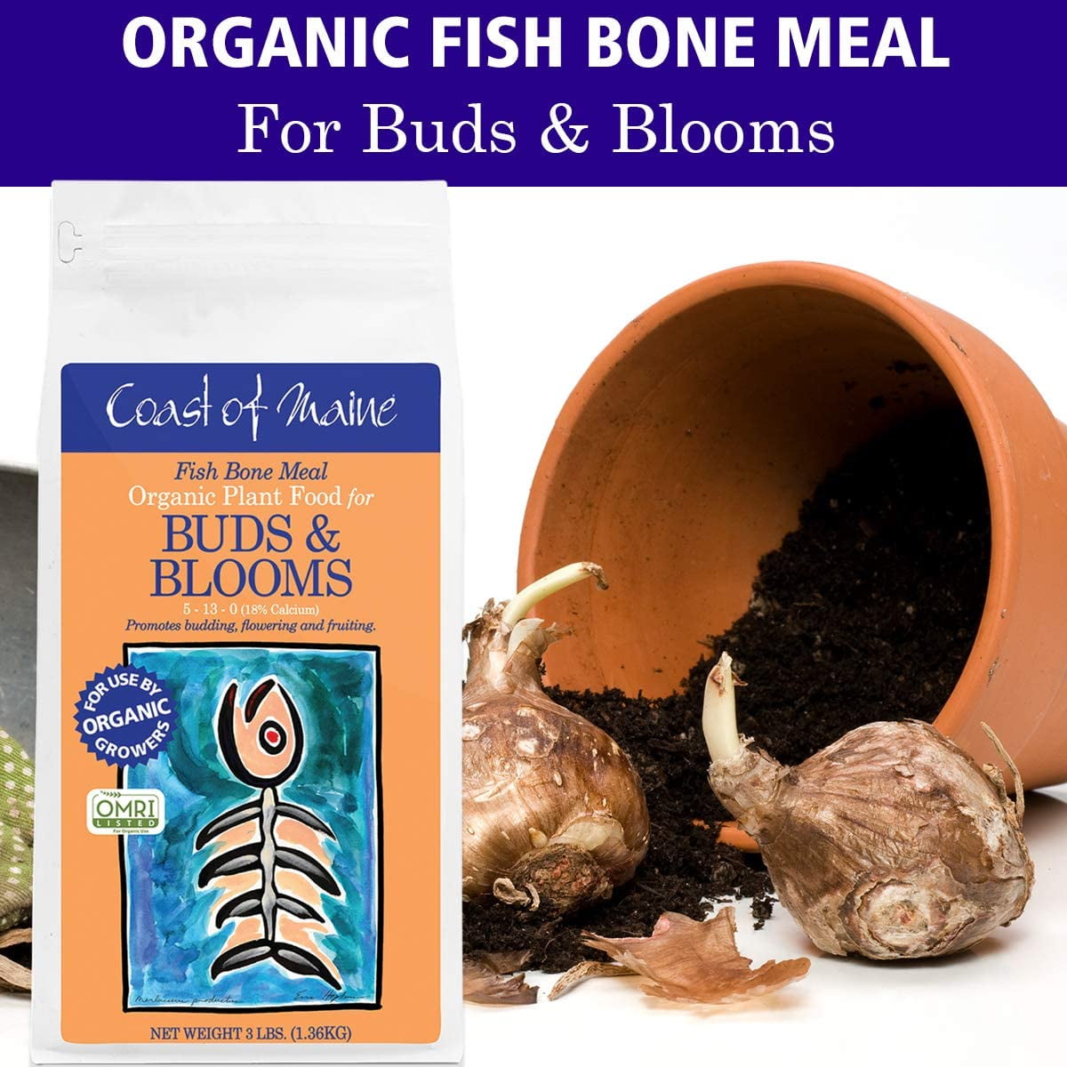 Coast of Maine OMRI Listed Fish Bone Meal Pack Organic Potting Soil, 3 Pound Bag