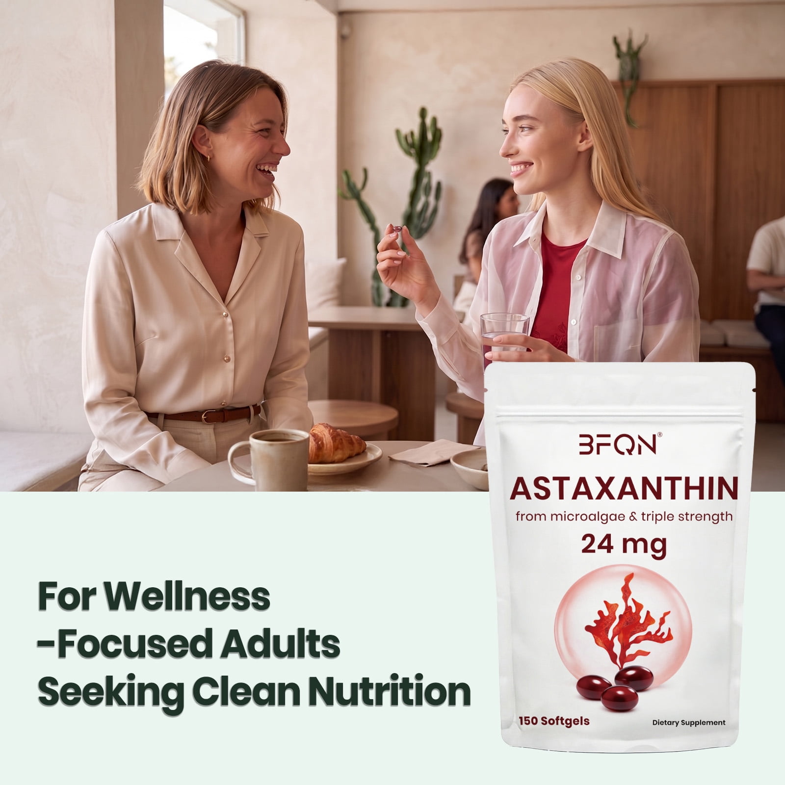 BFQN Astaxanthin 24mg Softgels, 150 Softgels, 5-Month Supply | Premium Antioxidant Supplement from Microalgae | Triple Strength, Non-GMO, Gluten Free