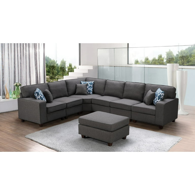 Lilola home lilola casanova 7 piece on sale modular sectional sofa with ottoman in light