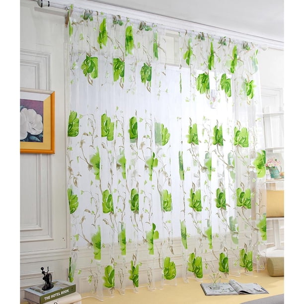 Cortinas Opacas Tul Con Flores Grandes para (verde)