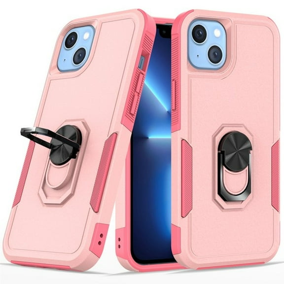 TUFF Shockproof Hybrid Armor Case with Ring Grip for iPhone 14 Plus - Pink