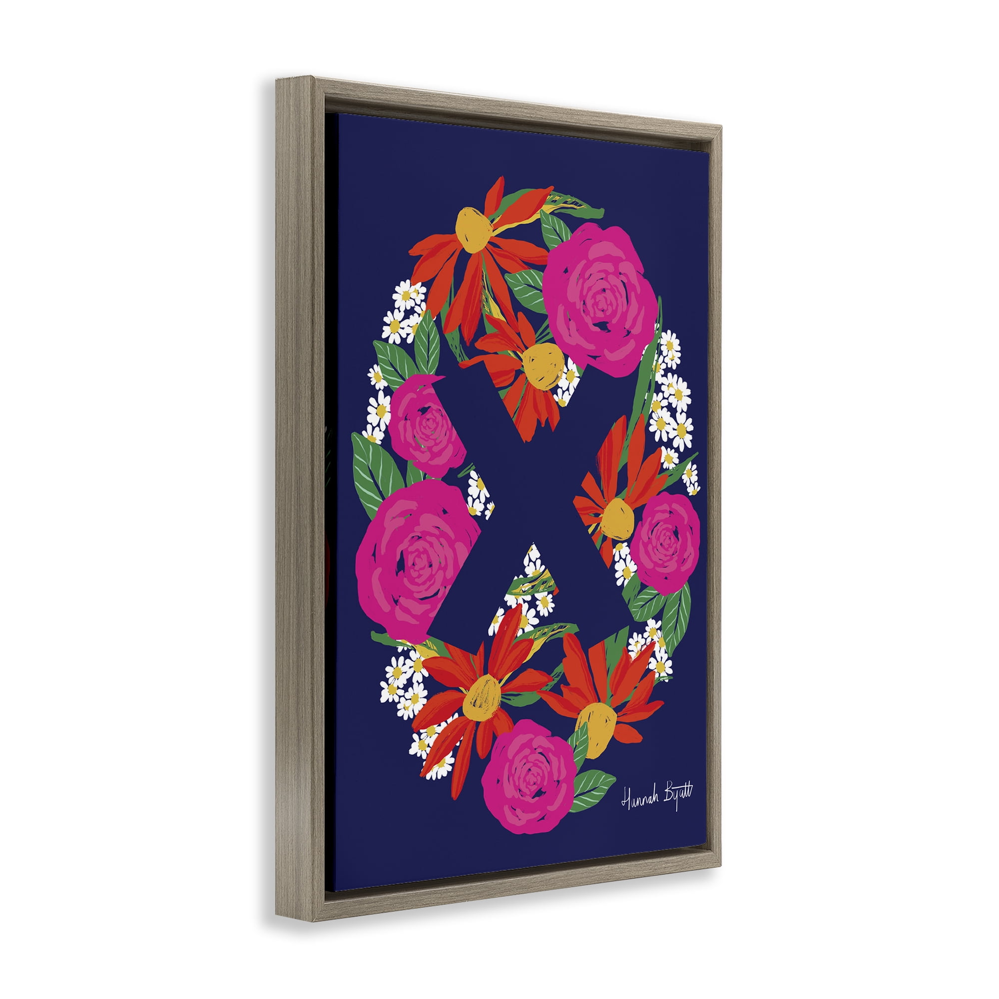 Stupell Industries Floral Bloom Letter X Botanical & Floral Painting Brown Floater Framed Art Print Wall Art, 21 x 31