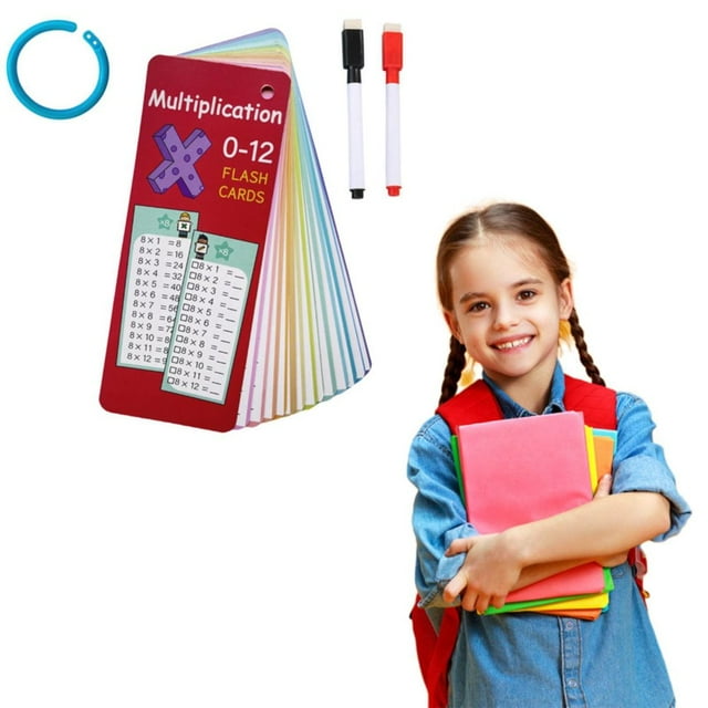 LEEYNEER Multiplication Flash Cards 3rd 6th Grade 17PC Times Table Math Fact Cards with Dry Erase Markers Portable Learning Tools for Homeschool & Classroom