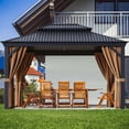 thumbnail image 3 of Lacoo 10' x 12' Hardtop Gazebo Outdoor Galvanized Steel Metal Double Roof Canopy Aluminum Furniture Permanent Pavilion with Netting and Curtains for Garden, Patio, Lawns, 3 of 11