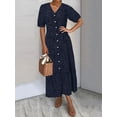 thumbnail image 2 of Celmia Women Polka Dot V-Neck Puff Sleeve Party Cocktail Casual Maxi Long Dress, 2 of 3