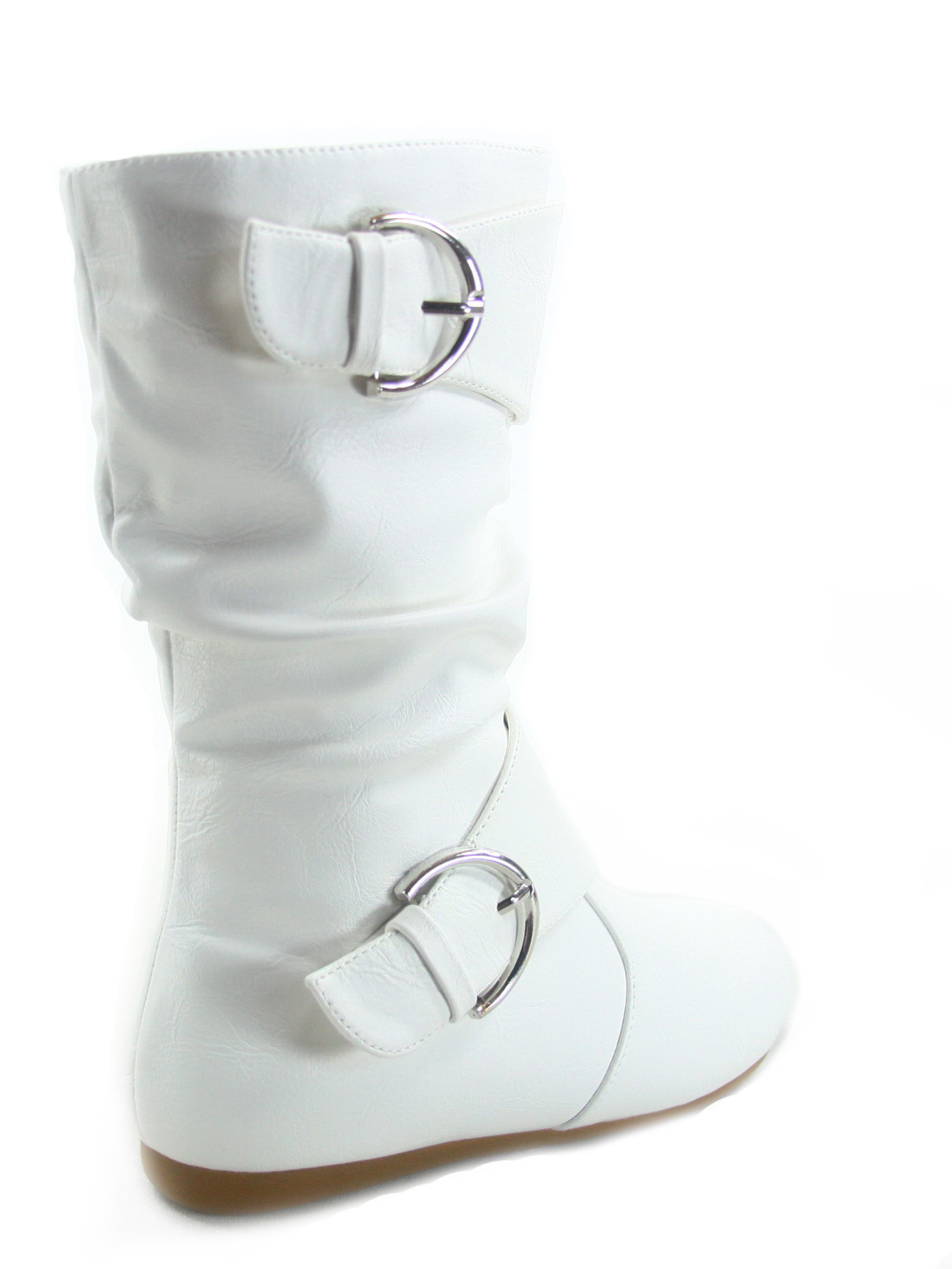 Klein-80k Girls Kid's Causal Round Toe Flat Heel Buckles Zipper Slouchy Mid Calf Boots Shoes ( White, 9 ) - image 2 of 2