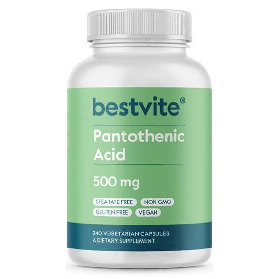 Bestvite Pantothenic Acid 500mg (Vitamin B5)(240 Vegetarian Capsules) - No Stearates - No Calcium Silicate - Vegan - Non GMO - Gluten Free