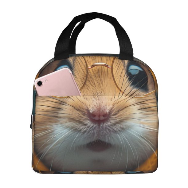 Fotbe Modern Yellow Sweater Guinea Pig Bolsa Térmica con Estampado y Forro de Aluminio Grueso Bolsa de Almuerzo con Bolsillo Frontal para Hombres y Mujeres, Ideal para Trabajo, Escuela