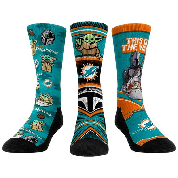 Unisex Rock Em Socks Miami Dolphins 3-Pack Mandalorian Crew Socks