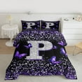 thumbnail image 3 of Feelyou Fashion Monogrammed P Bedding Comforter Set, Bling Butterfly Animal Twin Comforter Sets, Black Purple Sequin Print Reversible Bedding Set, Ultra Soft Bedroom Decor, 2-Piece, 3 of 8