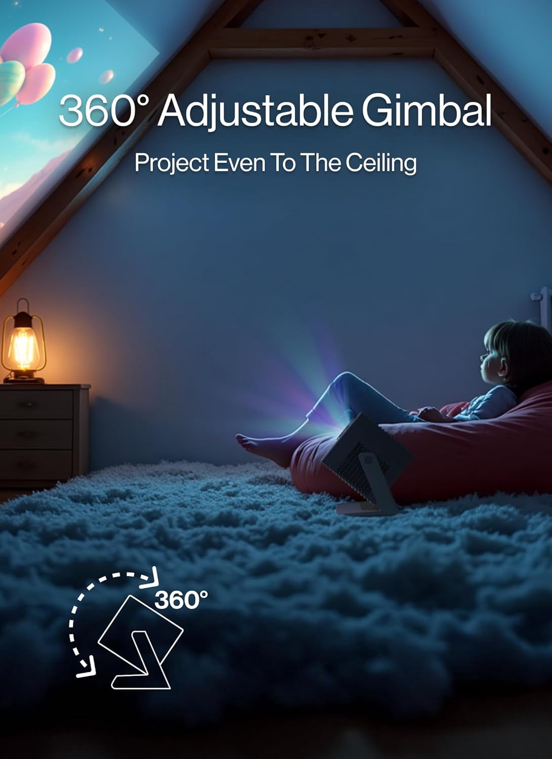 Bladecine Cube 600, 1080P Portable Projector with Wifi and Bluetooth, True ISO 600 ANSI Lumens, 360° Adjustable Gimbal Stand, Auto Keystone Video Projector, MAX 200''Display