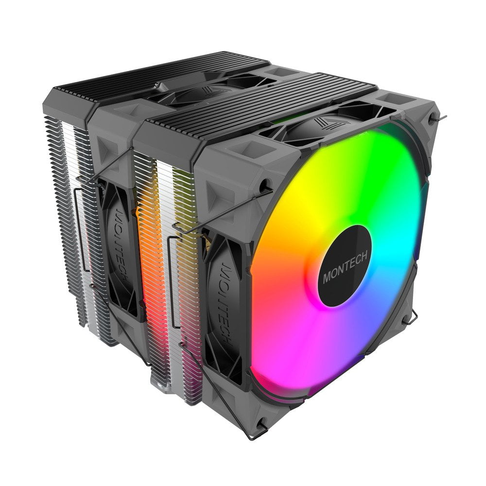 MONTECH NX600 ARGB Dual-Tower CPU Air Cooler with 6 Heatpipes & Premium Top Cover, Black