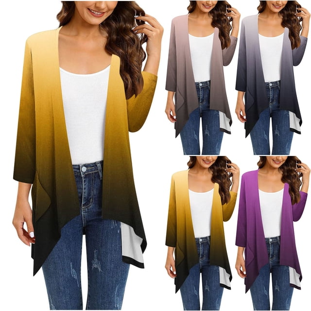 Women'S Cardigans Kimonos,Lightweight Front Open Cardigan For Women Summer Clearance,Open Front Breathable Cardigans,Women's Gradient Printed Long Sleeved Irregular Hem Pleated CardiganCardigan