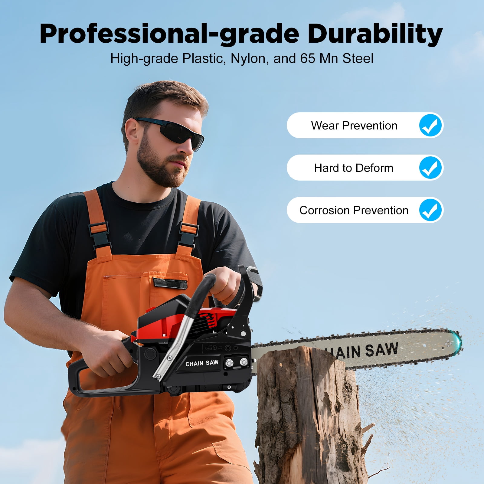 58cc 3HP Gas Chainsaw with 18-Inch Guide Bar – 10,500 RPM High-Speed Cutting, Lightweight & Ergonomic, Auto Oiling, Safety Lock, Ideal for Tree Trimming & Yard Work