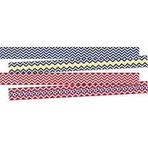 Barker Creek Double-Sided Trim Set of 2, Nautical Chevron, Mixed-Design, 70 feet of Double-Sided Trim -- 35' each of Two Designs, Red & Navy Chevron and Navy & Yellow Chevron (3740)