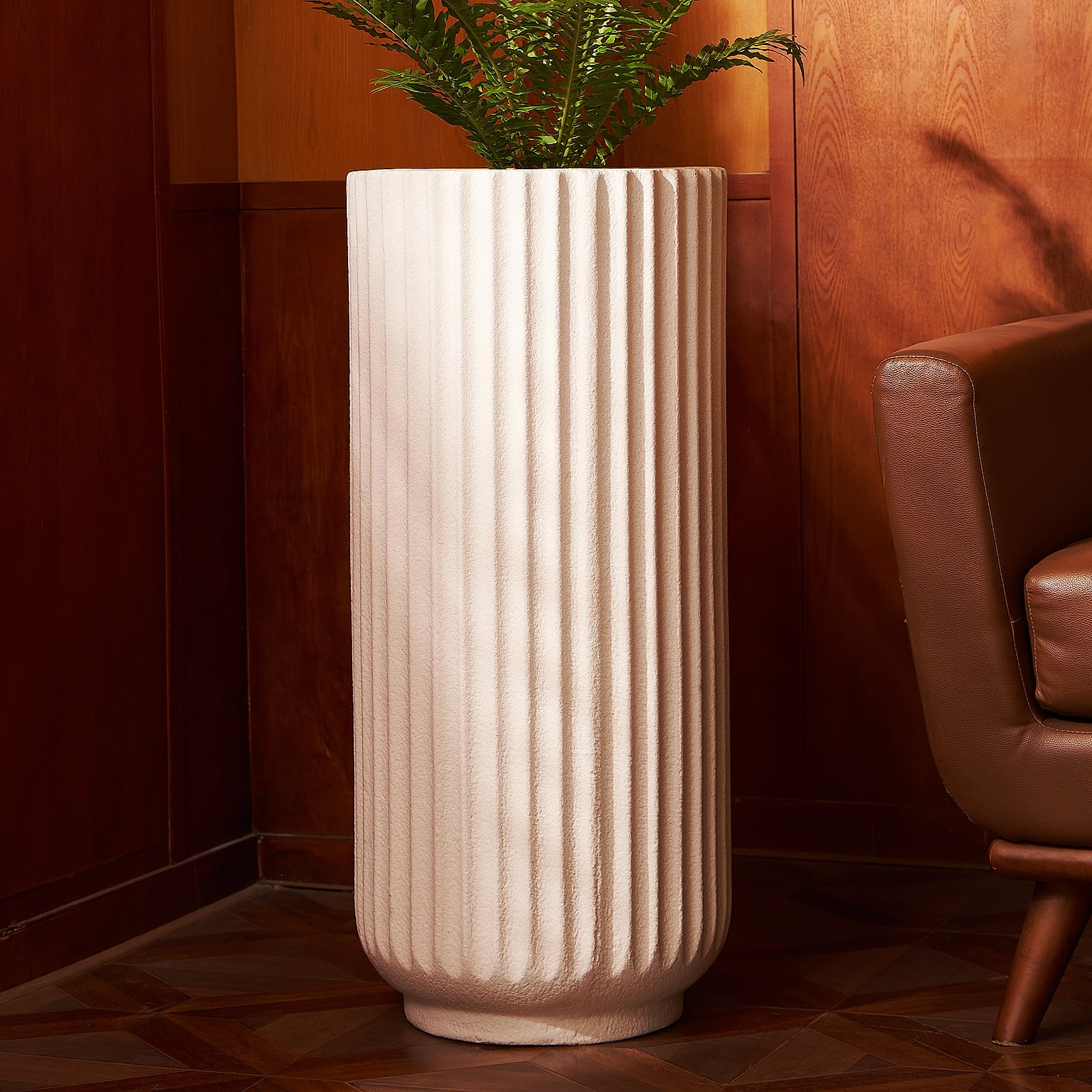 TerraDeco 31.5 Inch Tall Roman Column Concrete Planter（14.2Dx31.5H，36 Pounds）,Durable All-Weather Use with Drainage Holes,Large Rectangular Planter  for Outdoor Indoor Plants