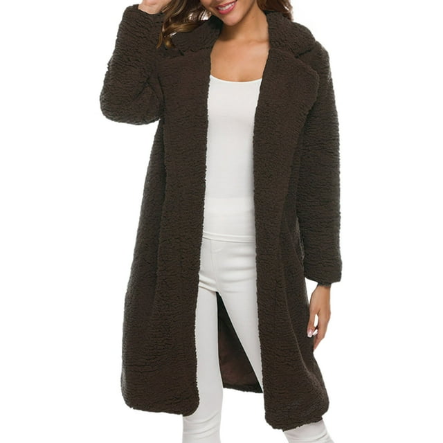 B91xZ Manteau Décontracté pour Femmes à devant Ouvert, Duveteux, Manches Longues, Chaud, Manteau d'Hiver, Café m