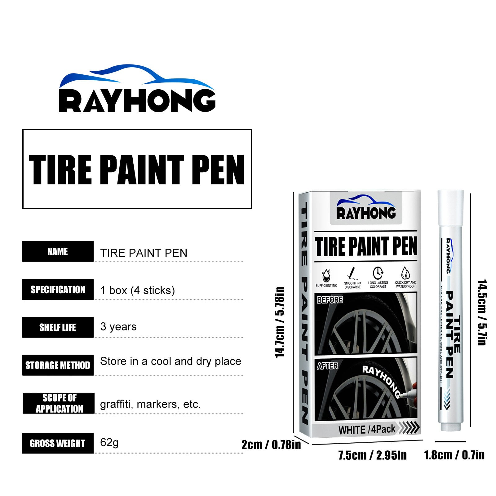 Tire Marker Pens For Car Tire Lettering, Waterproof Permanent Oil Based Paint Metal Marker I5d8 Paint Pen Marker Rubber Tire R9c5