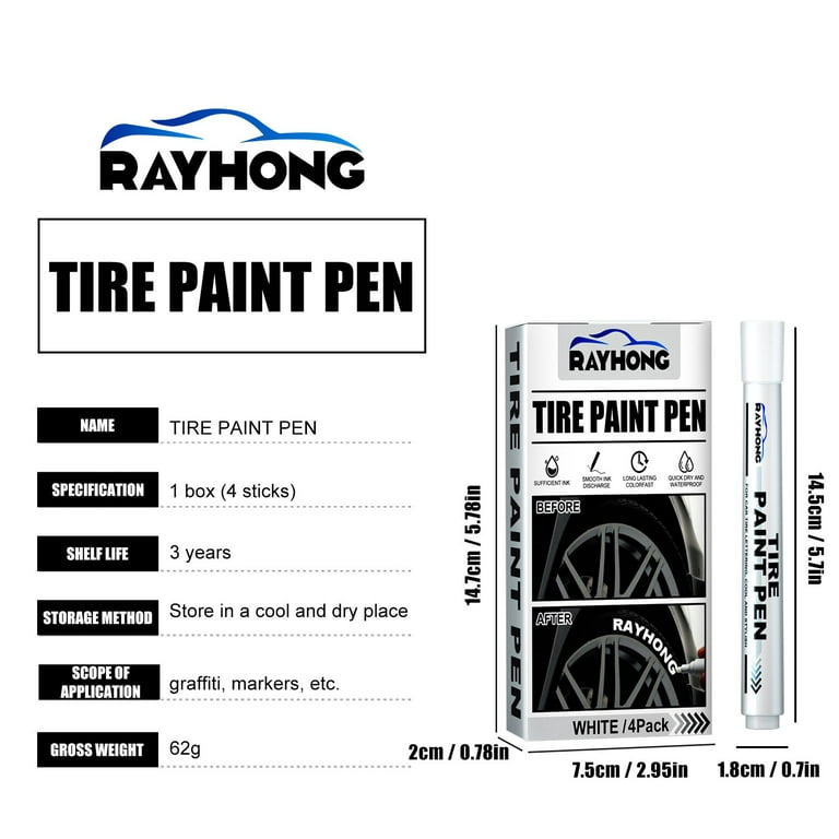 White Tire Paint Marker For Car Tire Lettering - 4 Pack - Paint