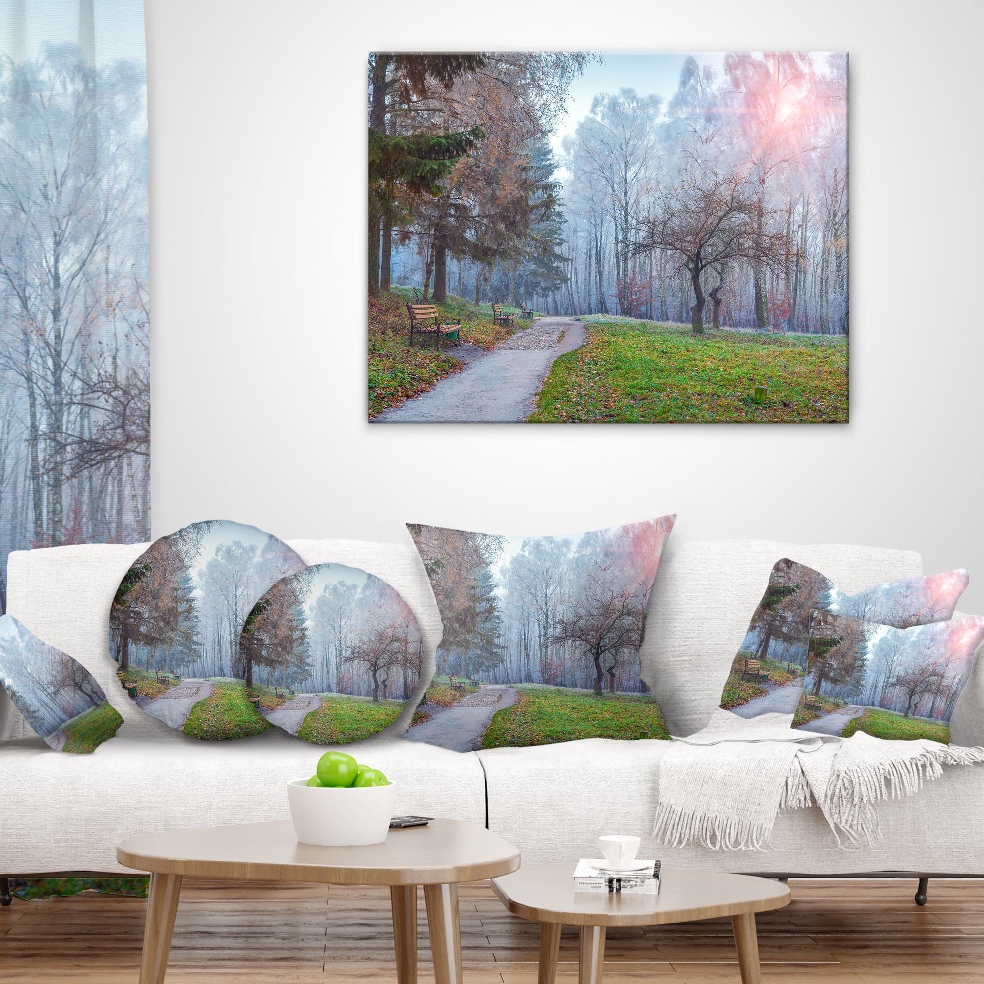 Designart Bright Sun over Autumn Trees - Landscape Printed Throw Pillow - 18x18