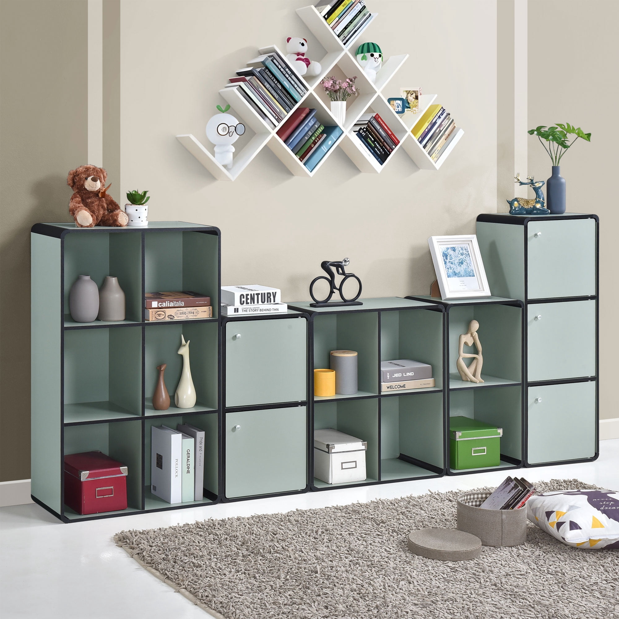 Kings Brand Furniture Dothan 2-Tier Cube Open Bookcase - Space Saving Storage Shelf Organizer Bookshelf, Black