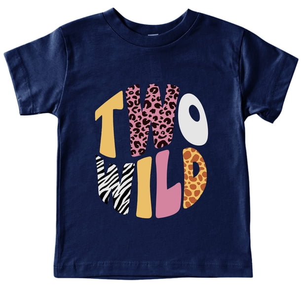 Gibobby Blusas Para Niñases Camiseta de manga corta Unisex para niños y adolescentes, camiseta con estampado divertido TWO WILD para niños de 3 a 13 años (Azul marino, 5-6 Años)
