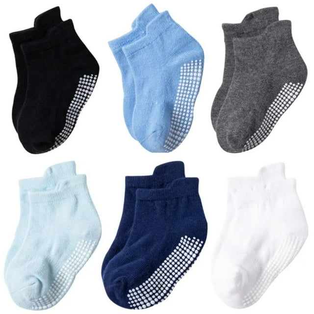YOPTOP Baby Non Slip Toddler Socks Grips Bebe Girls Boys 6 Pack Anti Skid Ankle First Walker Cotton Socks Kids,D 6 pairs Style 4,M(1-3 years)