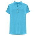 thumbnail image 3 of Babysbule Women's V Neck Button Up Cotton Linen Blouse, Casual Short Sleeve Loose Fit Tunic Top for Summer and Spring Daily Wear, 3 of 6