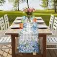 thumbnail image 4 of Blue Flower 70 Inch Table Runner, Grey Plaid Hydrangeas Eucalyptus Leaves Farmhouse Dresser Scarf Cotton & Linen Tablerunner for Dining/Kitchen Island/Holiday Party Décor 13" x 70", 4 of 9