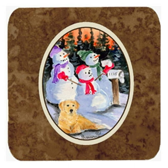 Snowman with Golden Retriever Foam Coasters, Set - 4