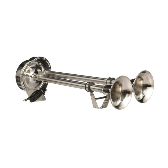 Seachoice Stainless Steel Dual Trumpet Horn, Vibration-Free Mounting Pad, 20-3/4 In. Long, 12V