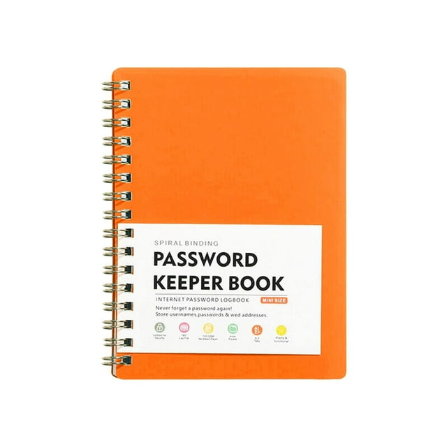 Mini Size Spiral Password Keeper Book, 5.7"x4.3" Password Book with Individual Alphabetical Tabs, Internet Address and Password Organizer, Password Logbook for Home Office (Orange)