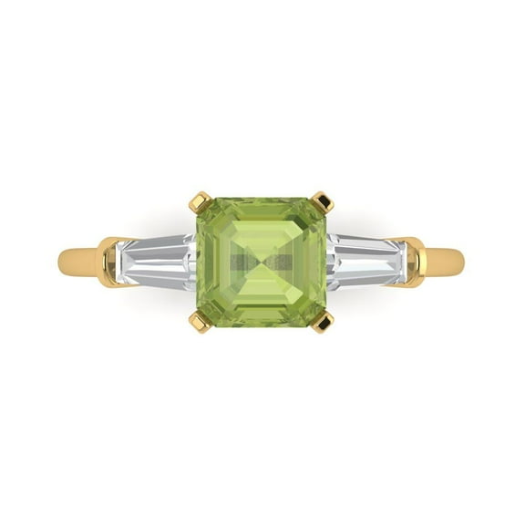 Three-Stone Engagement Ring for Women - 1.62ct Natural Peridot in 14K Yellow Gold Promise Ring
