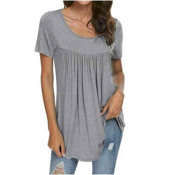 asdoklhq Womens Plus Size Tops Clearance Fashion Woman 0-Neck Short Sleeve Tops T-Shirt Summer Solid Loose Blouse