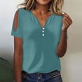 thumbnail image 2 of Ashirexll Shirts for Women, Casual Tops for Women, Summer Fashion Solid Color V-Neck Casual Short Sleeved Top Sky Blue A S, 2 of 7