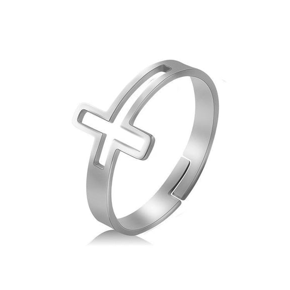 Womens Vintage Adjustable Titanium Steel Rose Gold Cross Ring Polished Round Shape, Non-Inlaid