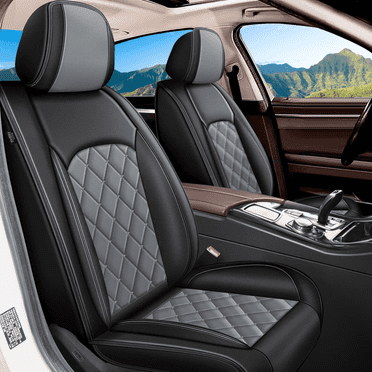 AOMSAZTO 2 Front Seat Cover Fit for Toyota RAV4 2013-2025 | Faux Leather Seat Covers Waterproof Car Seat Covers Protector | Compatible with Airbag & Easy to Install (2 Seats, Black&Gray)